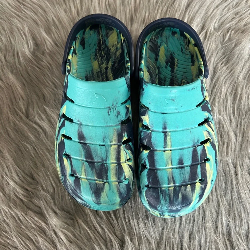 Rugged Shark Clogs Boys Size 5 Blue Marble Sandals Water Shoes‎ Lightweight